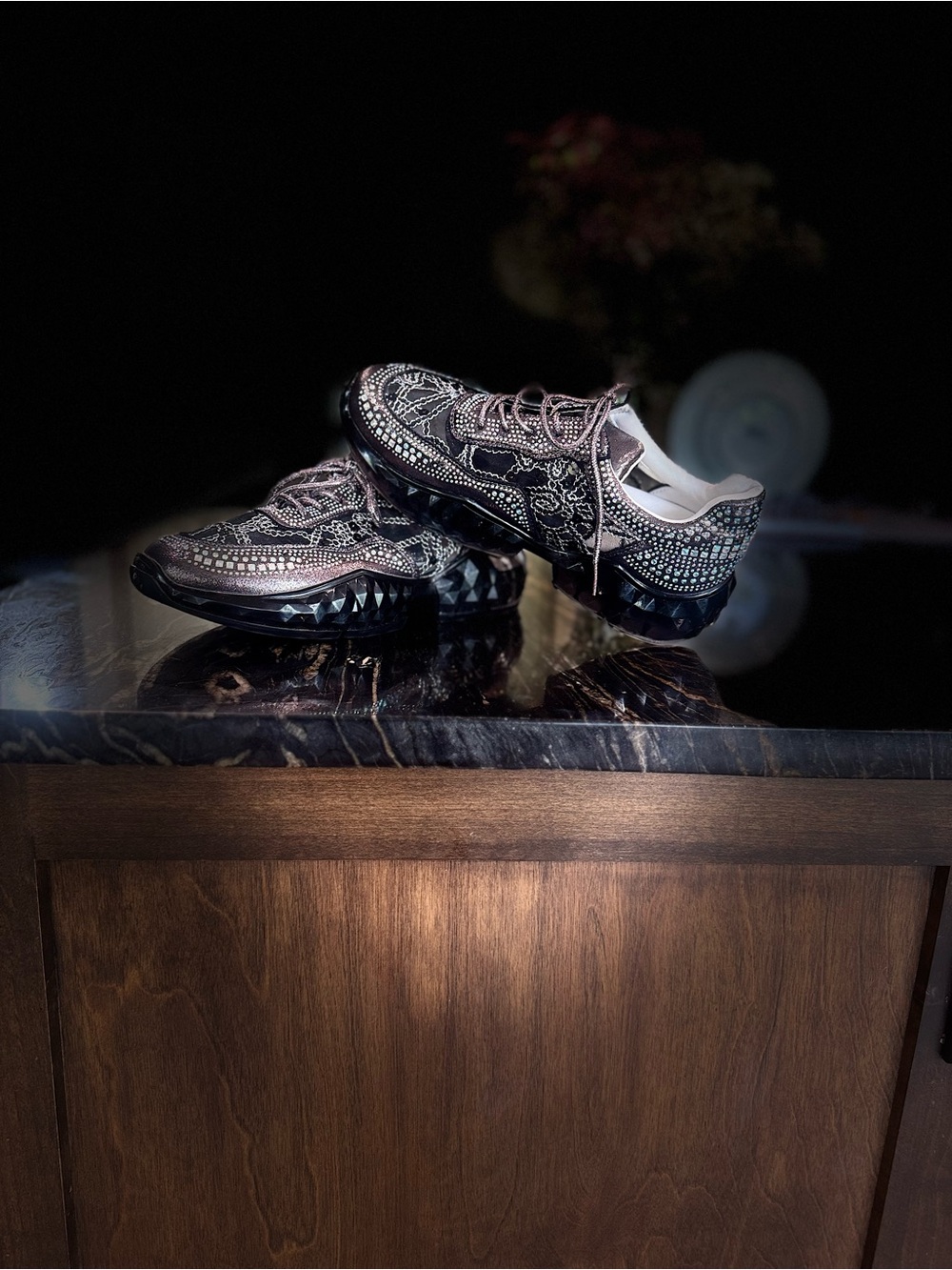Women's Embellished Black and Silver Sneakers